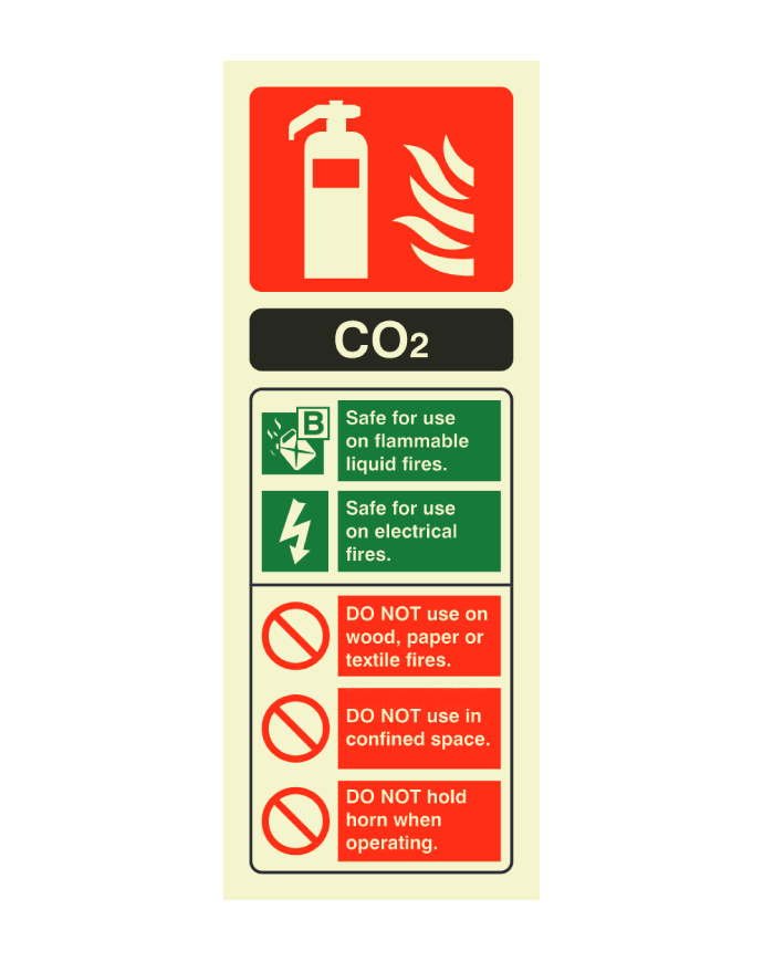 CO2 Fire Extinguisher Safety ID Sign Portrait Photoluminescent