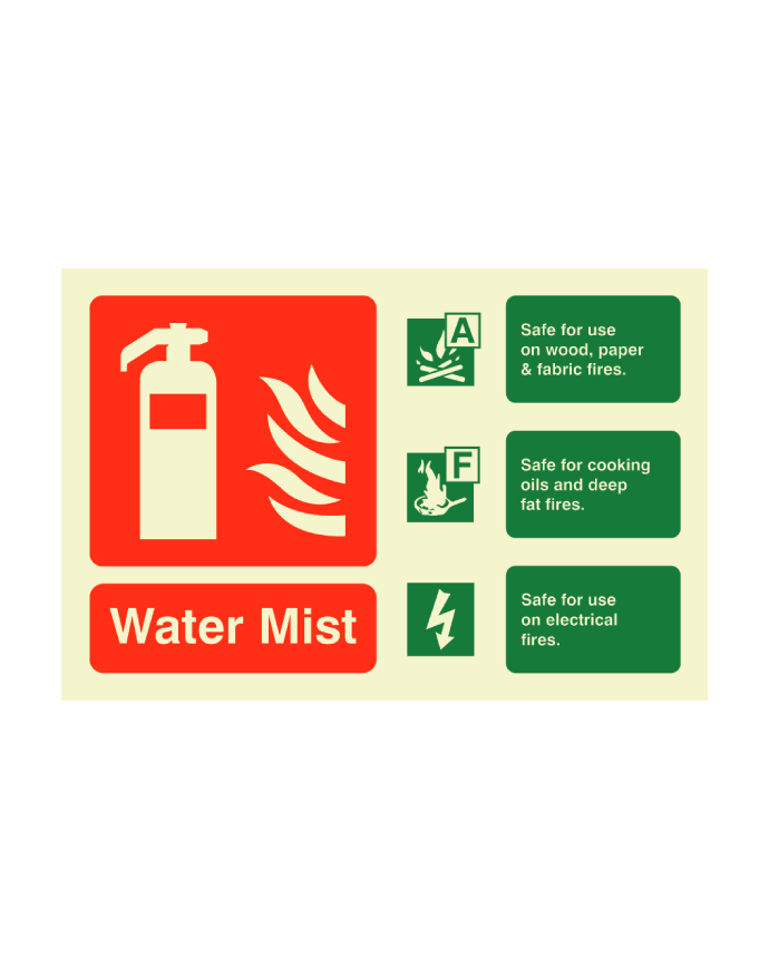 Water Mist Fire Extinguisher Safety Sign Landscape Photoluminescent