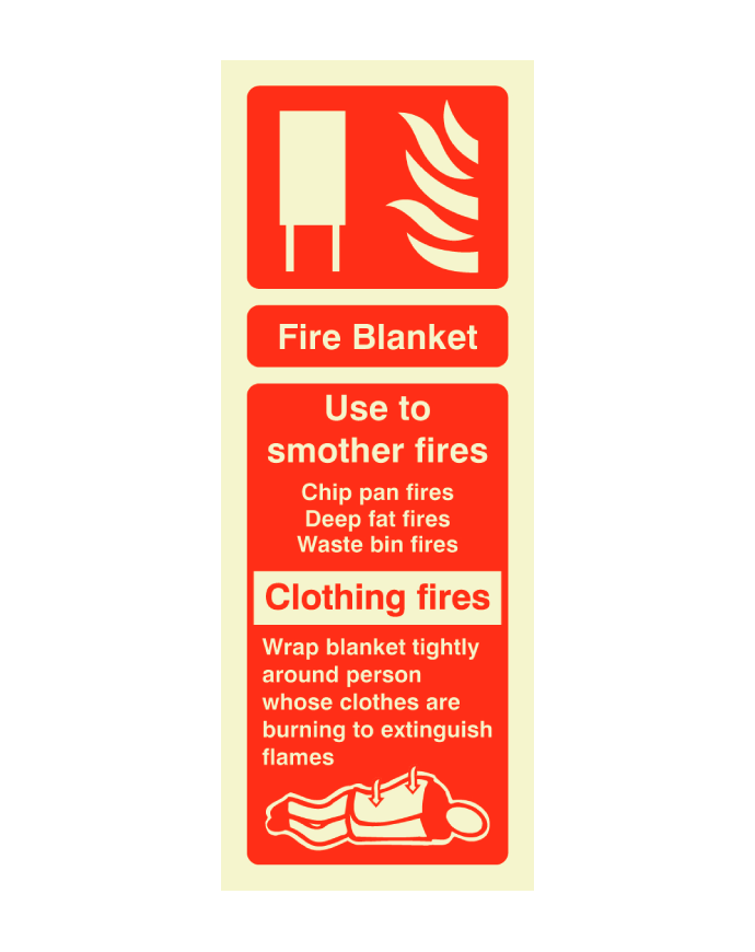Fire Blanket Safety ID Sign Portrait Photoluminescent