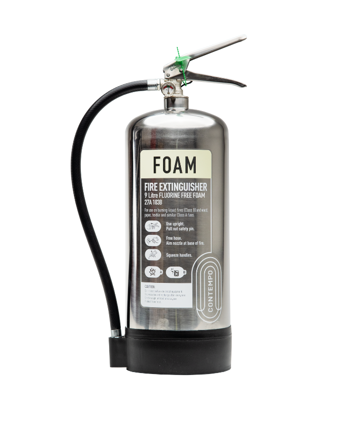 9L Fluorine Free Foam Fire Extinguisher Stainless Steel Contempo