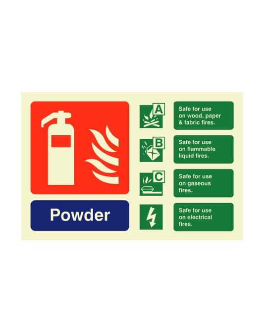 Powder Fire Extinguisher Safety ID Sign Landscape Photoluminescent