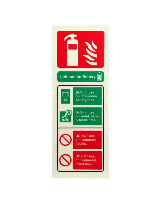 Lithium-Ion Battery Fire Extinguisher Safety Sign Portrait Plastic