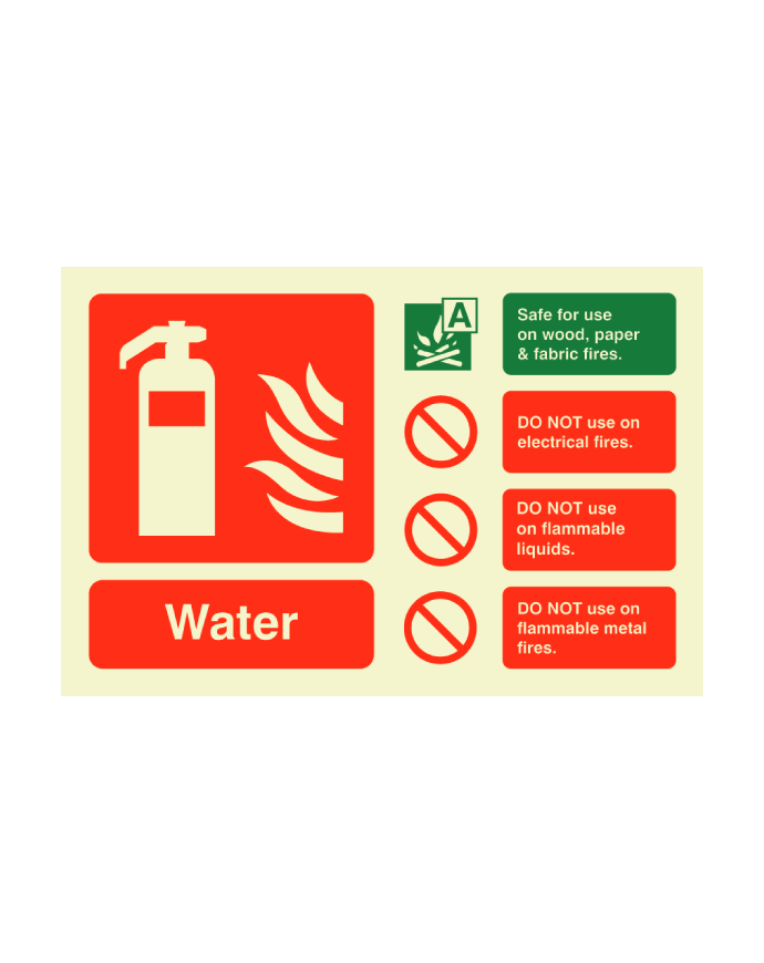 Water Fire Extinguisher Safety Sign Landscape Photoluminescent