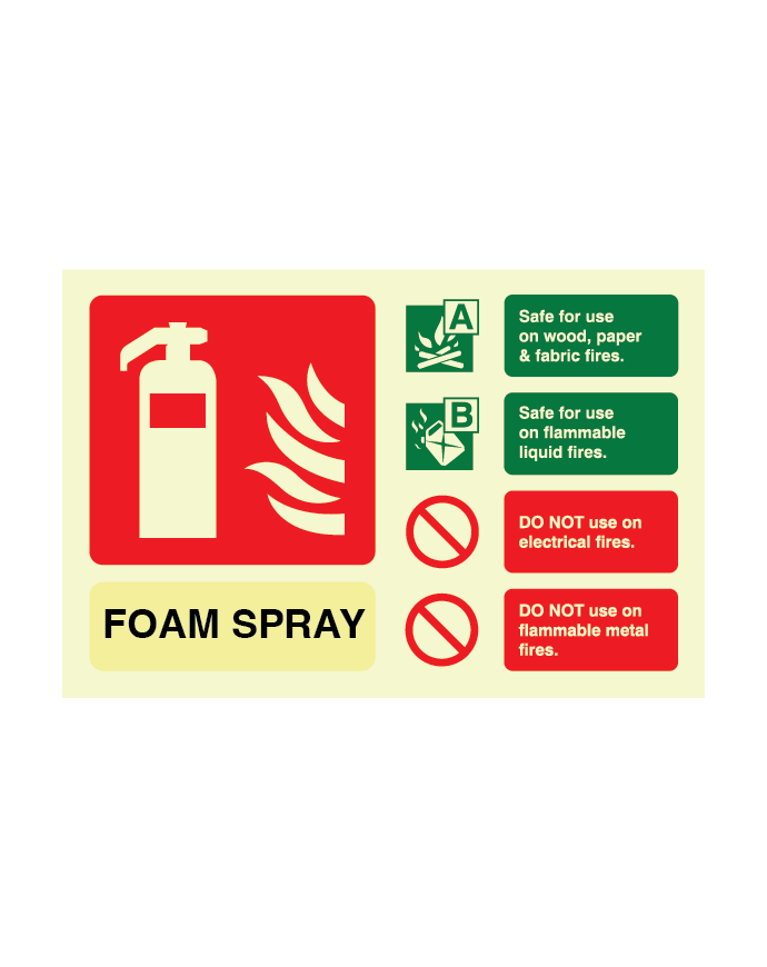 Foam Spray Fire Extinguisher Safety ID Sign Landscape Photoluminescent