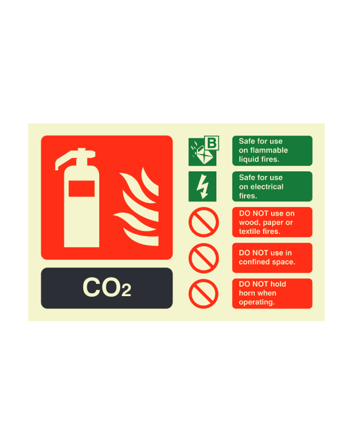 CO2 Fire Extinguisher Safety ID Sign Landscape Photoluminescent