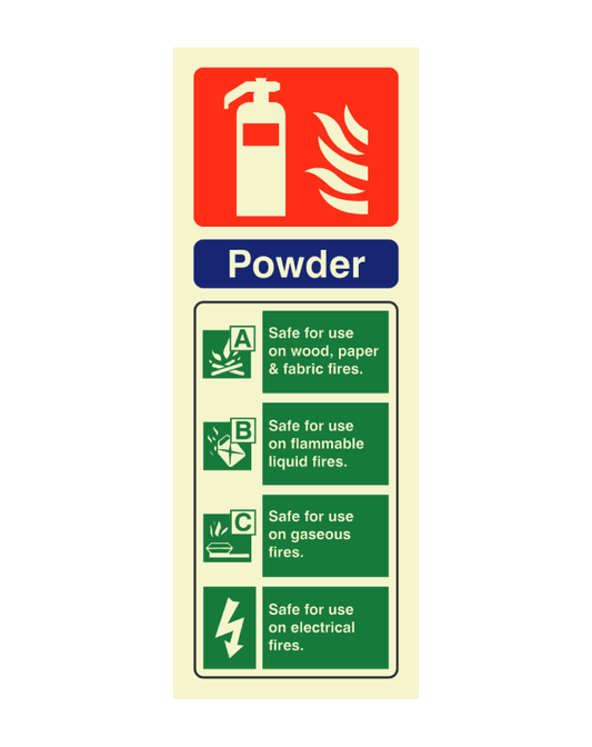 Powder Fire Extinguisher Safety ID Sign Portrait Photoluminescent