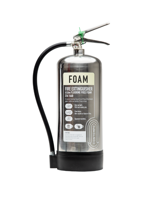 6L Fluorine Free Foam Fire Extinguisher Stainless Steel Contempo