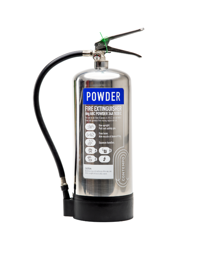 6KG Powder Fire Extinguisher Stainless Steel Contempo