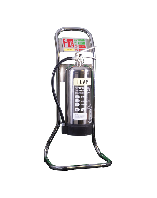 Stainless Steel Foam Fire Extinguisher with Stand and ID Sign Contempo