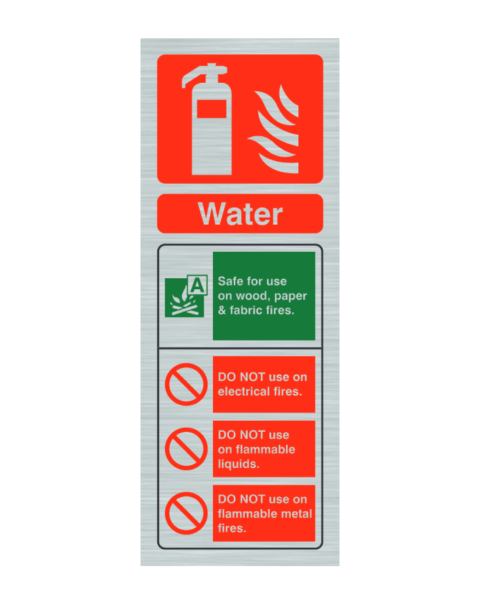 Stainless Steel Water Fire Extinguisher ID Sign Portrait