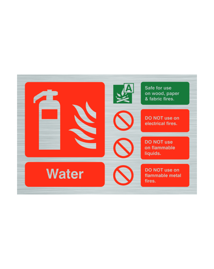 Stainless Steel Water Fire Extinguisher ID Sign Landscape