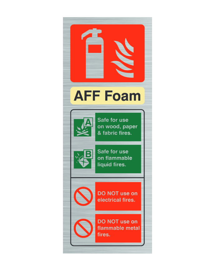Stainless Steel Foam Fire Extinguisher ID Sign Portrait