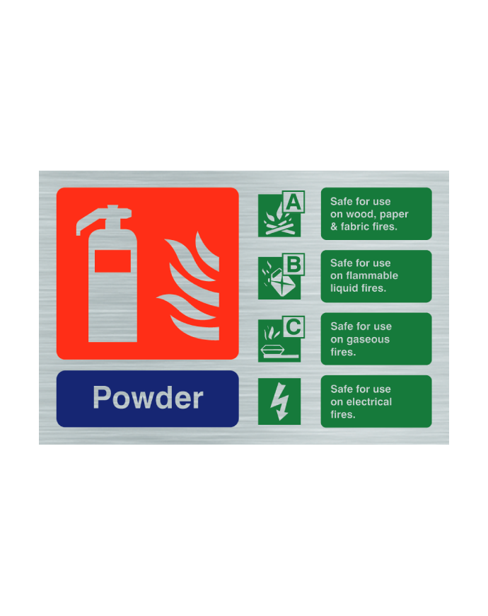Stainless Steel Powder Fire Extinguisher ID Sign Landscape
