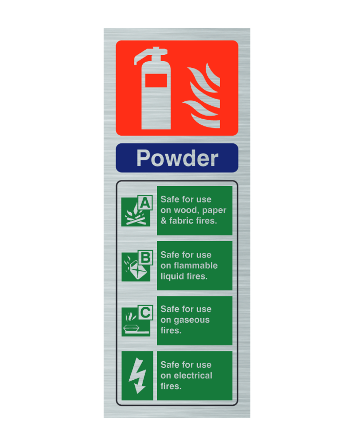 Stainless Steel Powder Fire Extinguisher ID Sign Portrait