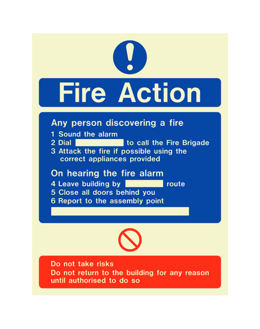 Fire Action Sign Photoluminescent